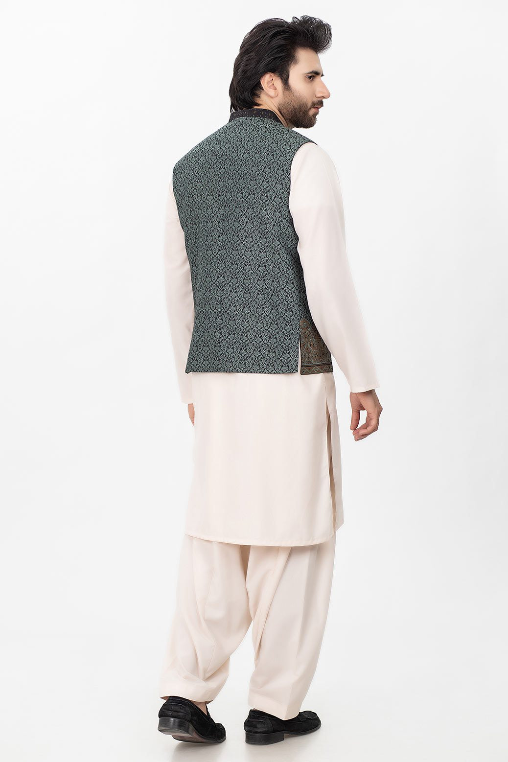 B-GREEN-JAMAWAR-WAIST COAT (50895)