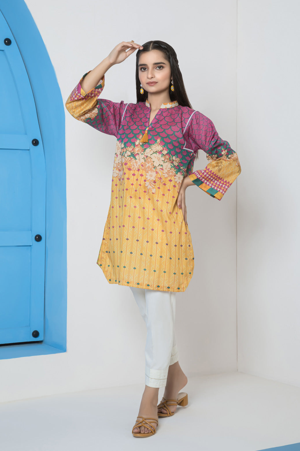 YELLOW-LAWN-KURTI (AAK221P02)