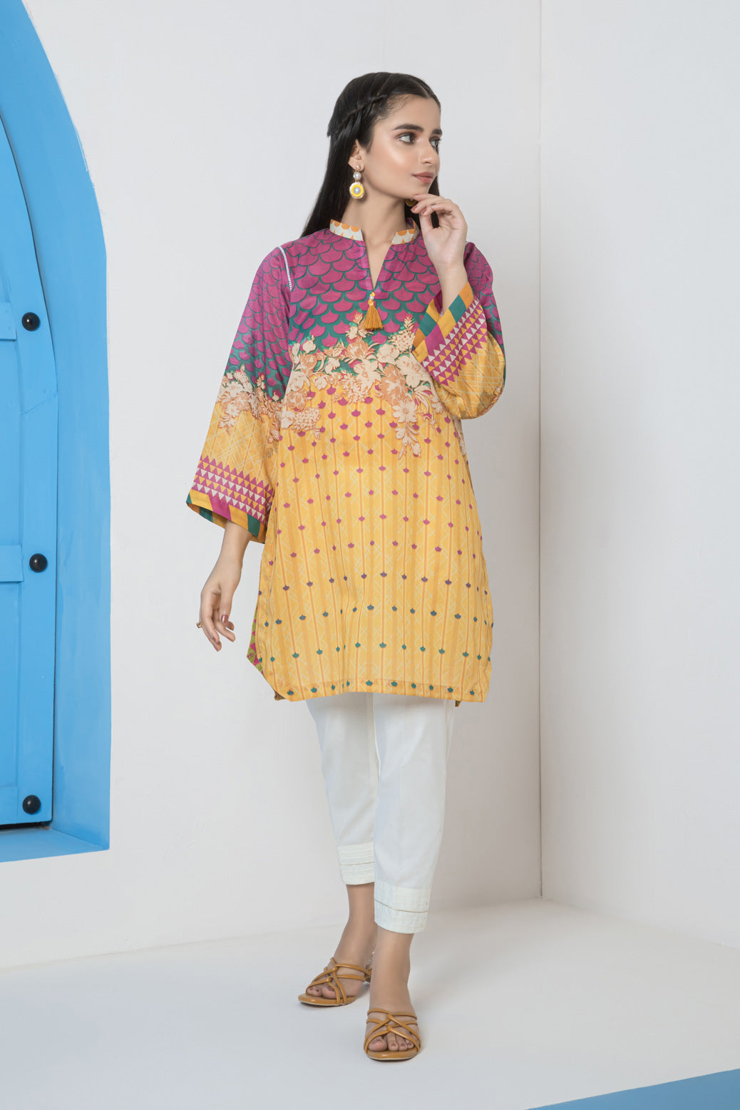 YELLOW-LAWN-KURTI (AAK221P02)