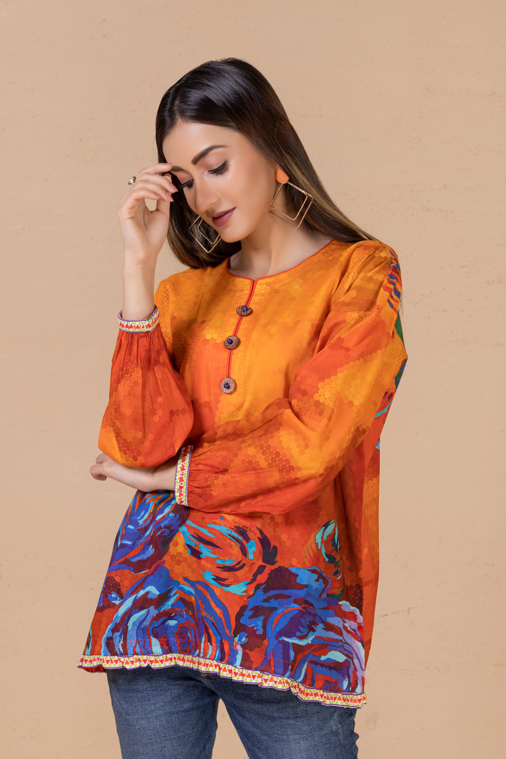 B-ORANGE-LAWN-KURTI (BRAK221P12)