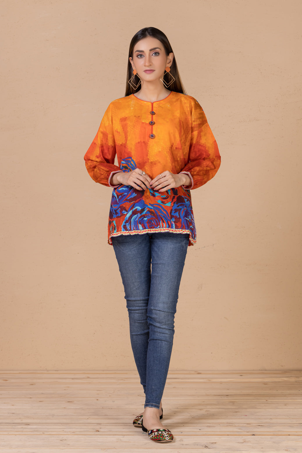 B-ORANGE-LAWN-KURTI (BRAK221P12)