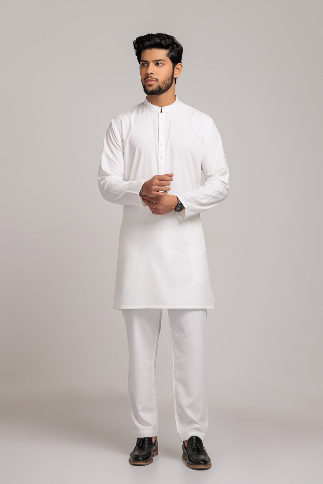 WHITE-BLENDED-KURTA PAJAMA TROUSER (KSS23-013)