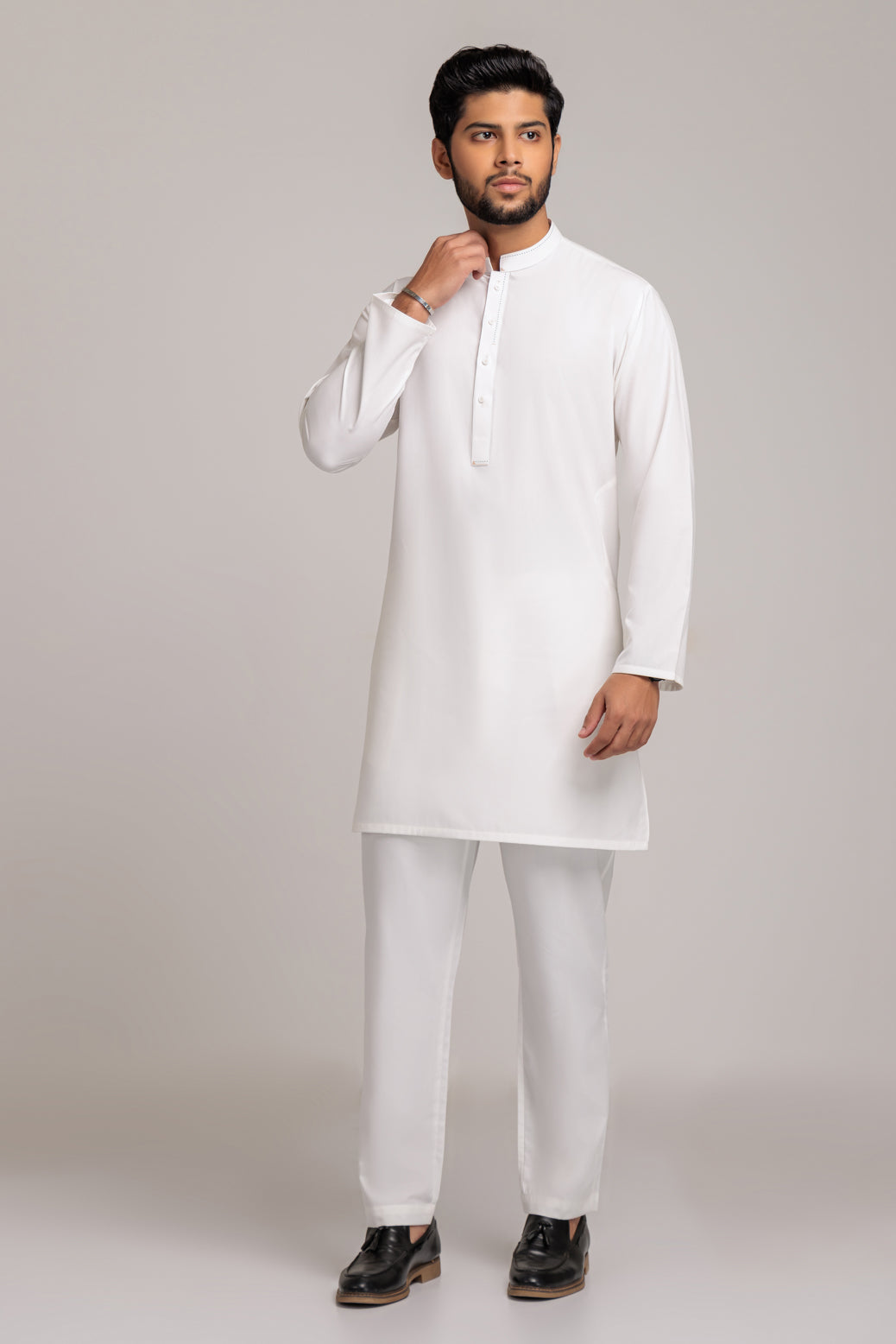 WHITE-BLENDED-KURTA PAJAMA TROUSER (KSS23-013)