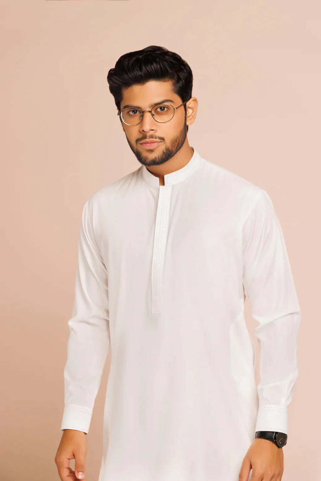 WHITE-BLENDED-KURTA PAJAMA TROUSER (KSS23-023)