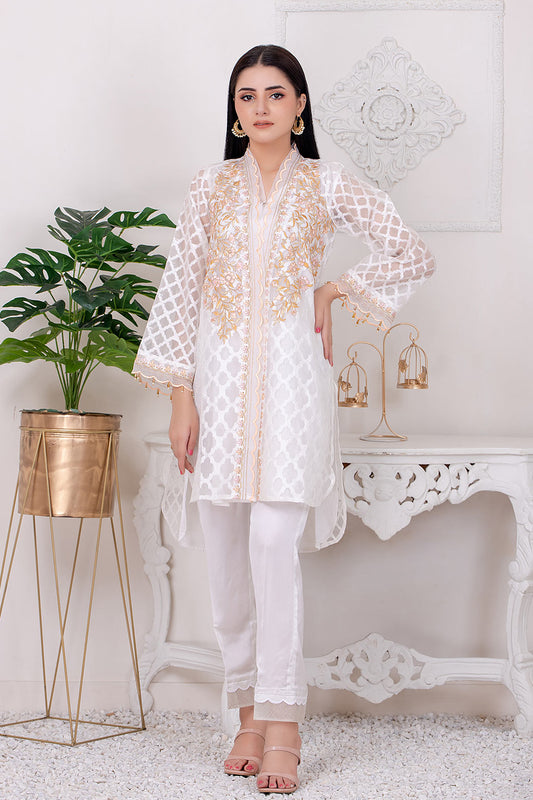 WHITE-ORGANZA JACQUARD-KURTI (KSSC211P03)