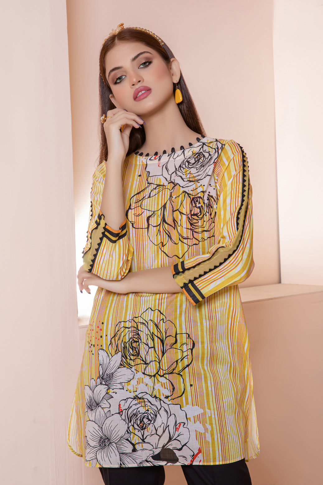 YELLOW-LAWN-KURTI (RAK221P21)