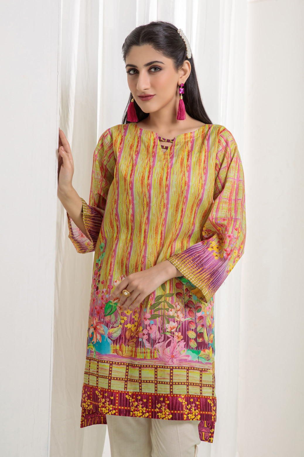 YELLOW-LAWN-KURTI (SAK221P24)