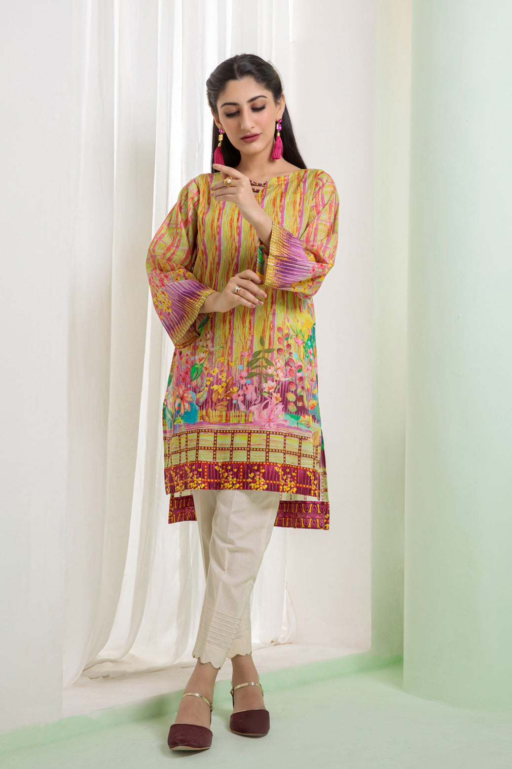 YELLOW-LAWN-KURTI (SAK221P24)