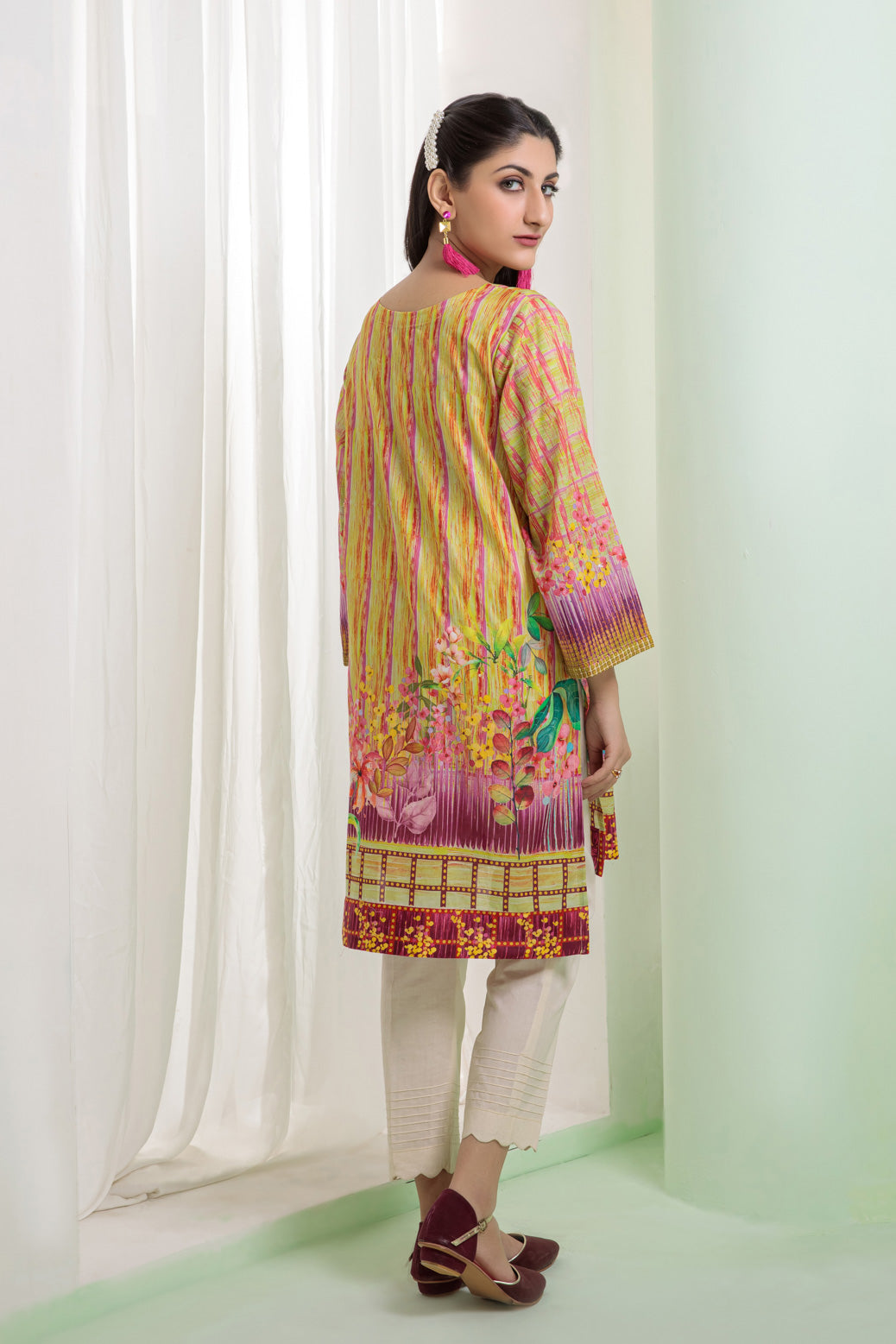 YELLOW-LAWN-KURTI (SAK221P24)