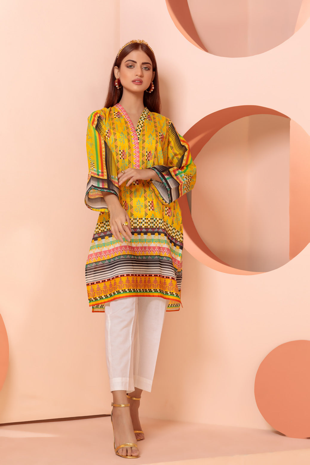 YELLOW-LAWN-KURTI (SAK221P25)