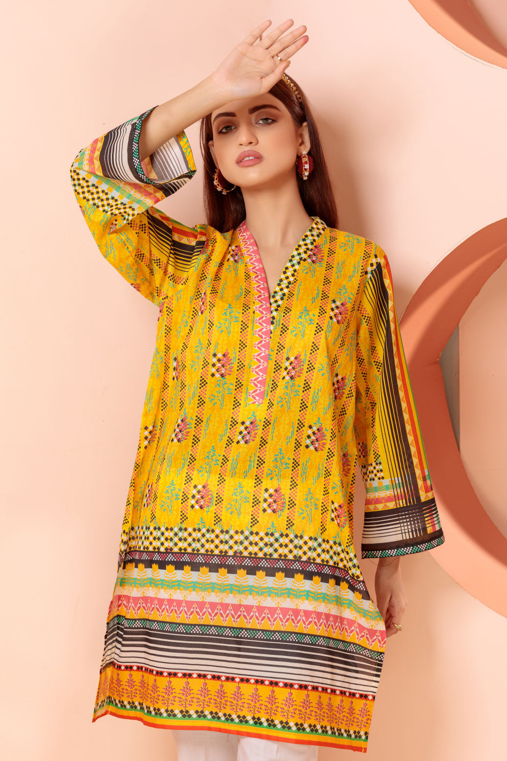 YELLOW-LAWN-KURTI (SAK221P25)