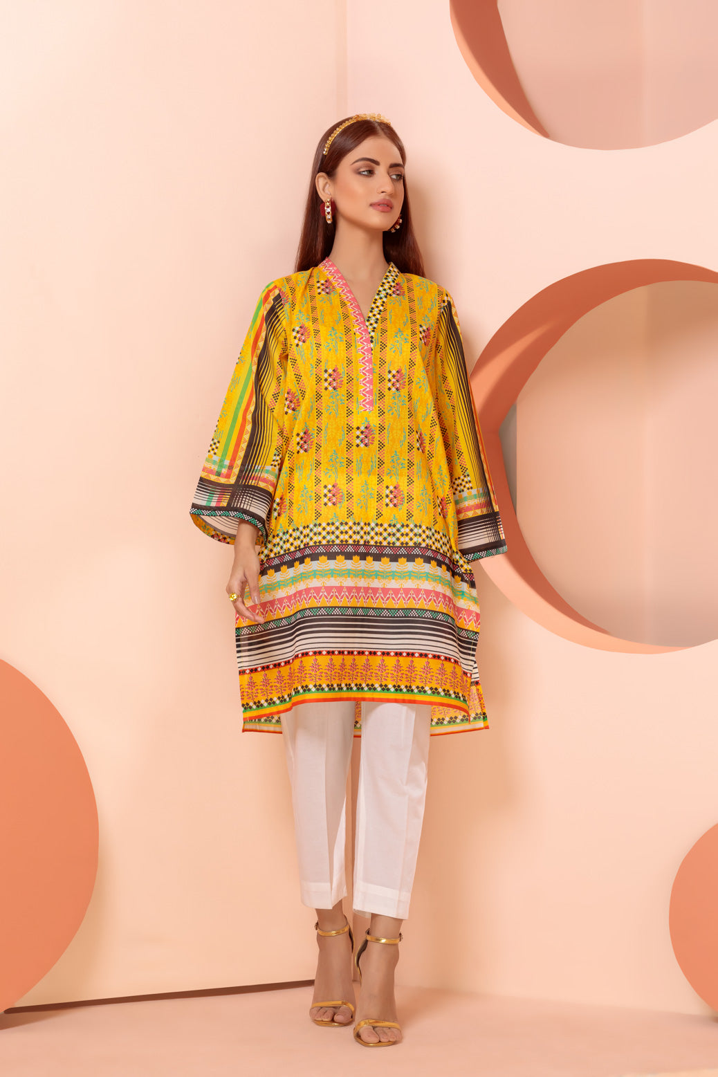 YELLOW-LAWN-KURTI (SAK221P25)