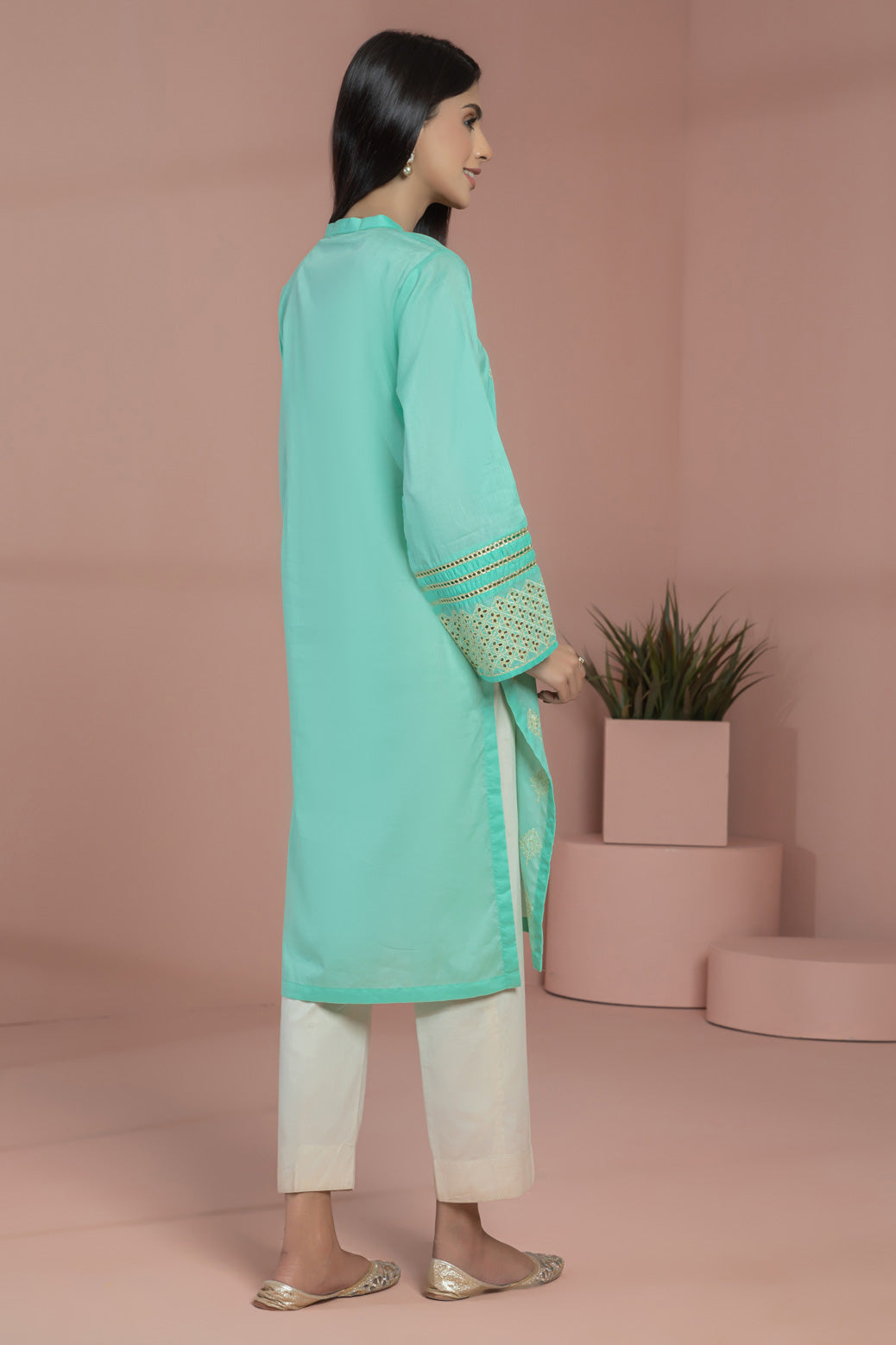 AQUA-GREEN-LAWN CHIKANKARI-KURTI (SSK221P08)