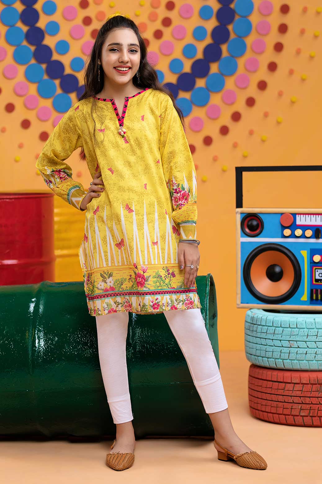 YELLOW- LAWN-KURTI (STK211P62)