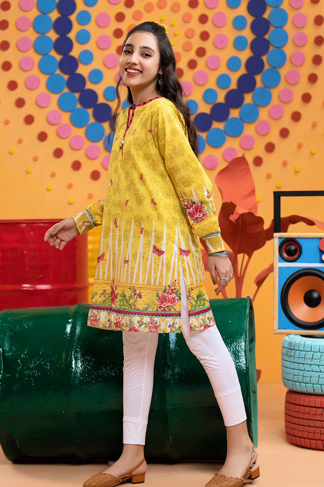 YELLOW- LAWN-KURTI (STK211P62)