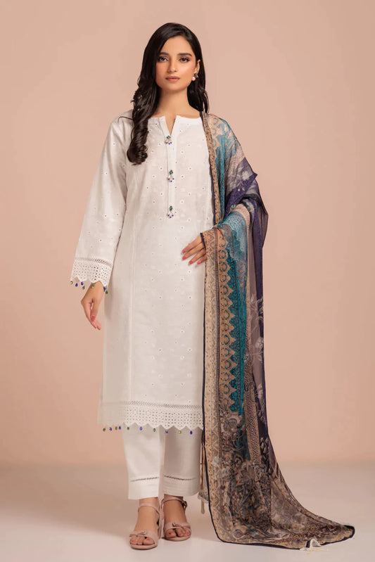 WHITE-KHADDAR-3 PIECE-SUIT (WAS223P68)