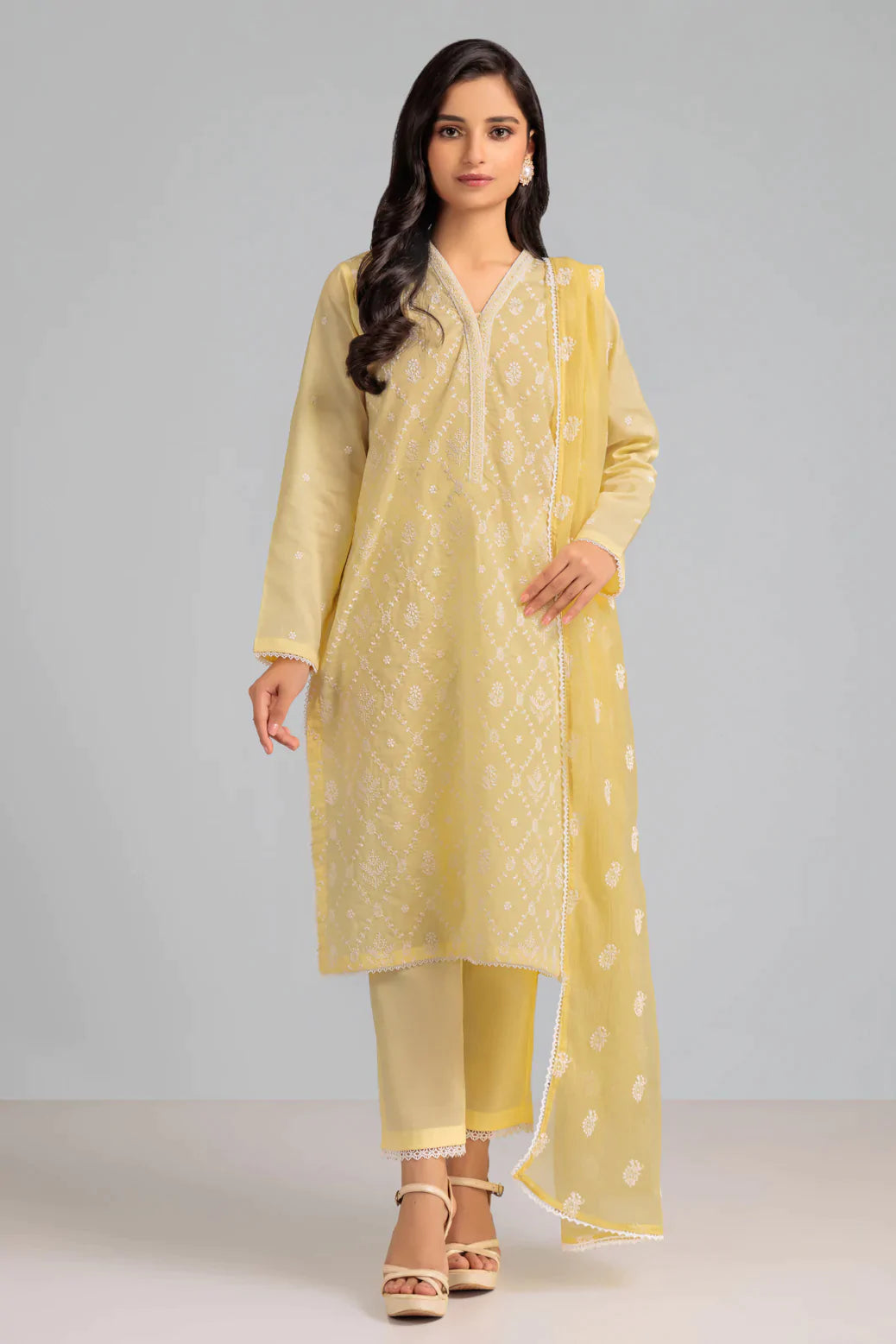 YELLOW-CAMBRIC CHIKANKARI-3 PIECE-SUIT (WSS223P97)