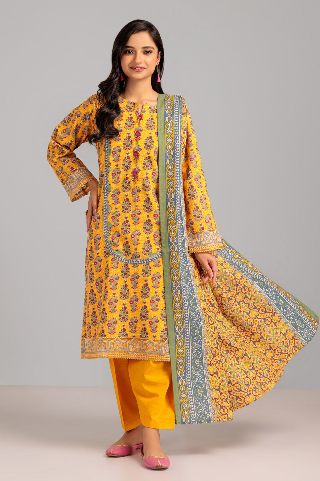 YELLOW-KHADDAR-3 PIECE (WSS223P116)