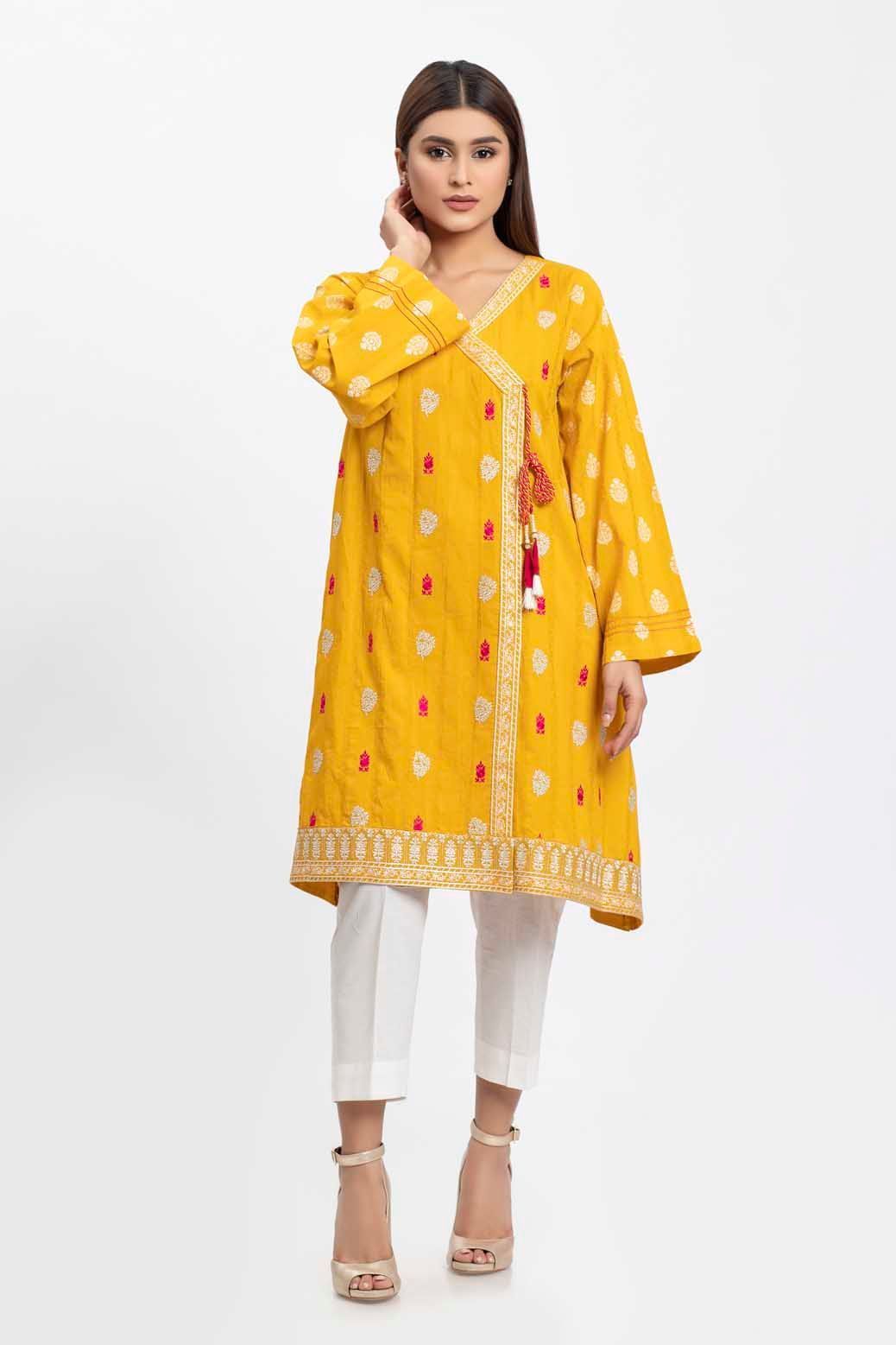 YELLOW-JACQUARD-KURTI (SSK201P003)